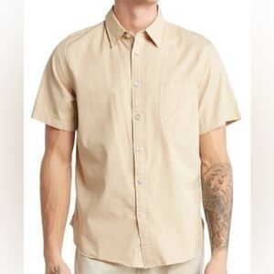 rag & bone Short Sleeve Button Down Shirt with Pocket Tan Beige Medium